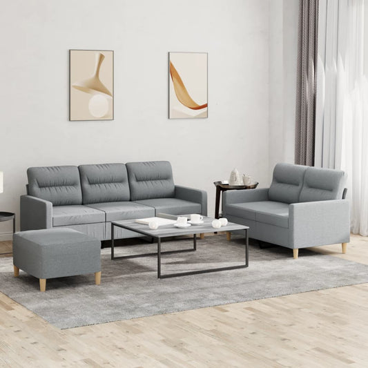 3-piece Sofa Set with Light Gray Fabric Cushions