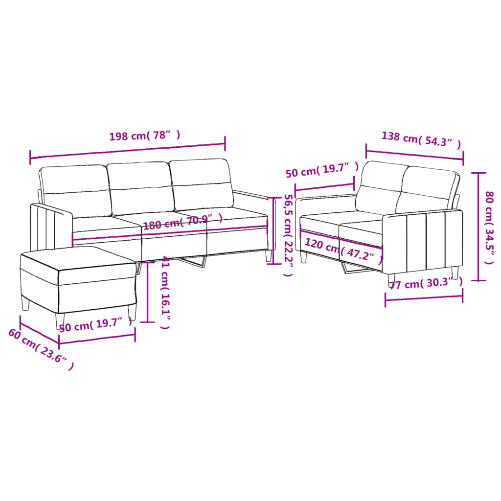 Set di Divani 3 pz con Cuscini Grigio Scuro in Tessuto