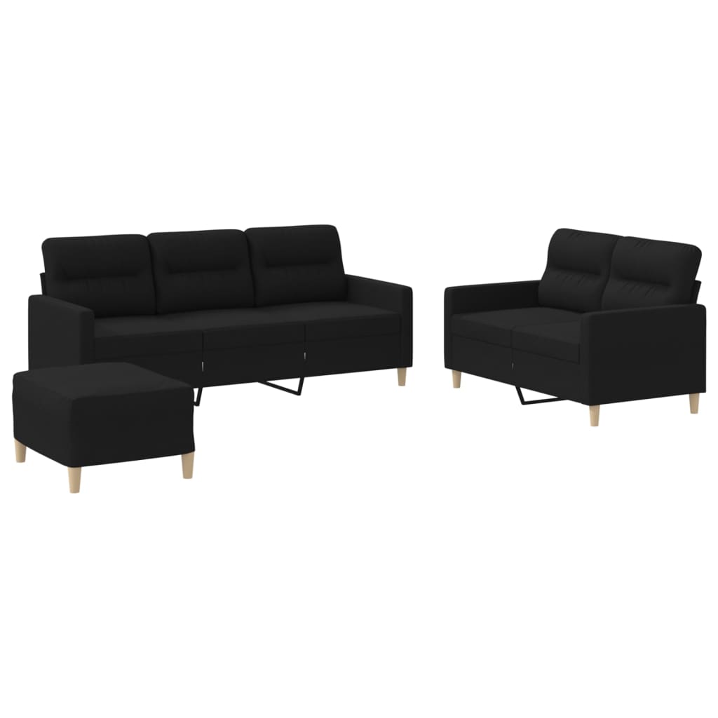 Set di Divani 3 pz con Cuscini Nero in Tessuto | homemem39