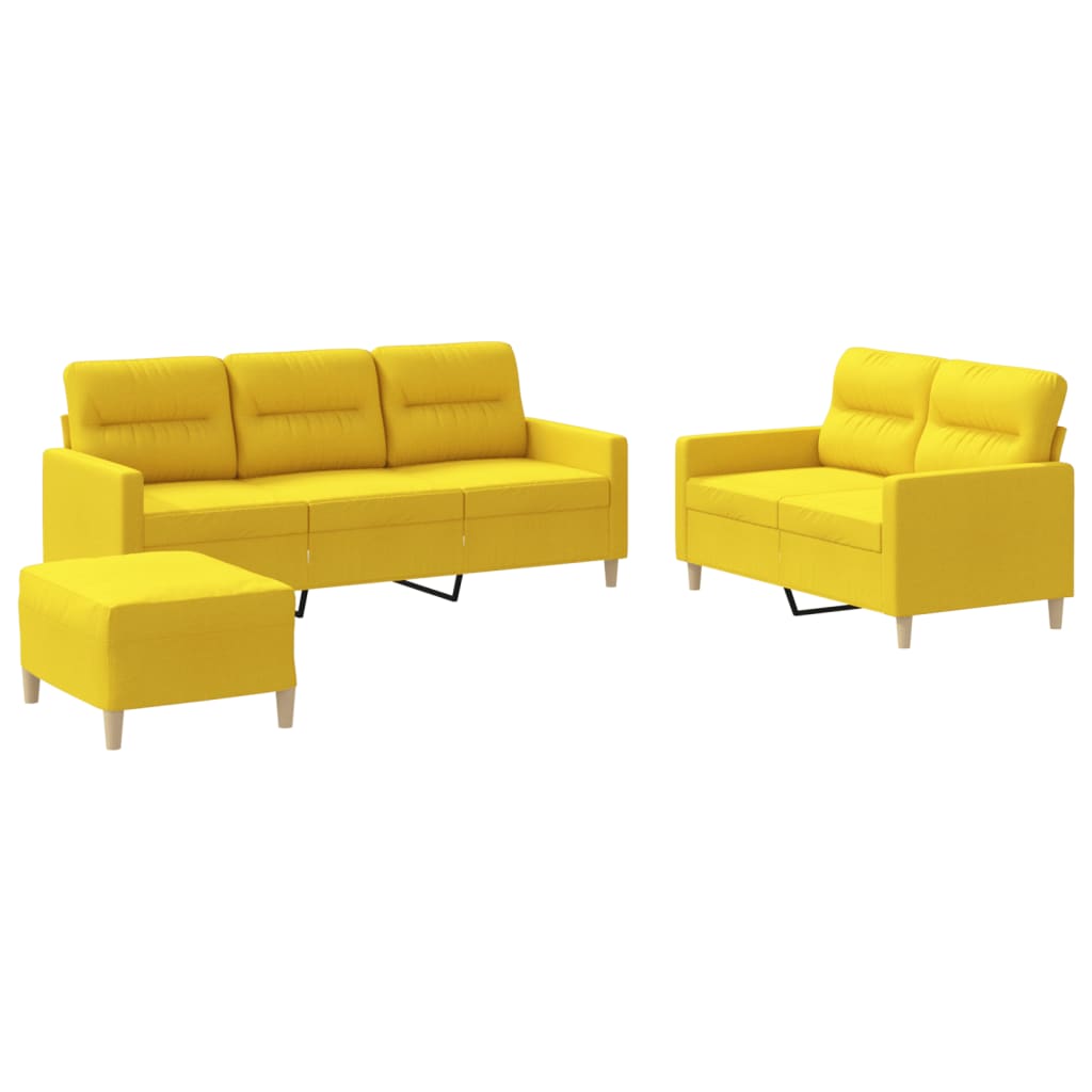 Set di Divani 3 pz con Cuscini Giallo Chiaro in Tessuto - homemem39