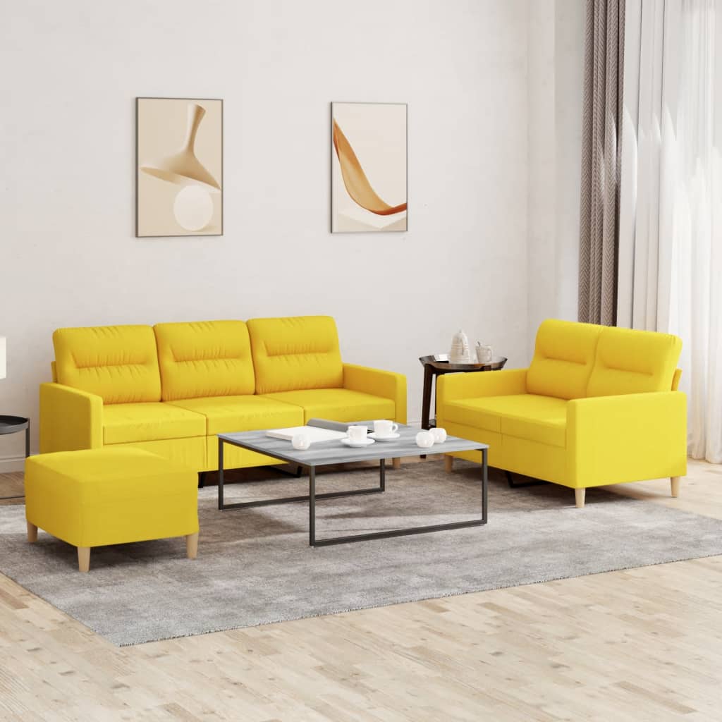 Set di Divani 3 pz con Cuscini Giallo Chiaro in Tessuto - homemem39