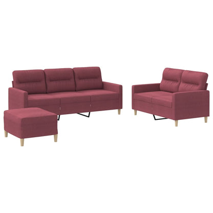 Set di Divani 3 pz con Cuscini Rosso Vino in Tessuto | homemem39