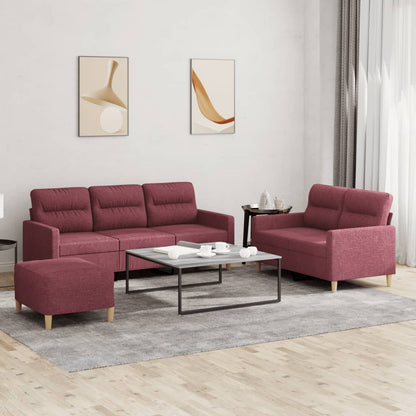 Set di Divani 3 pz con Cuscini Rosso Vino in Tessuto | homemem39