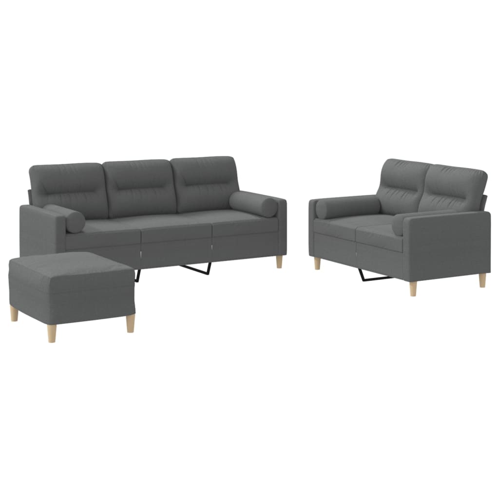 Set di Divani 3 pz con Cuscini Grigio Scuro in Tessuto | homemem39