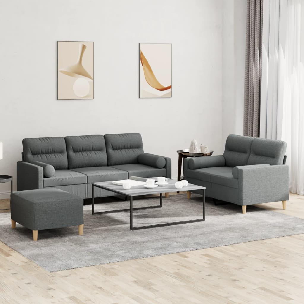 Set di Divani 3 pz con Cuscini Grigio Scuro in Tessuto | homemem39