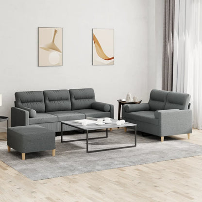 Set di Divani 3 pz con Cuscini Grigio Scuro in Tessuto | homemem39