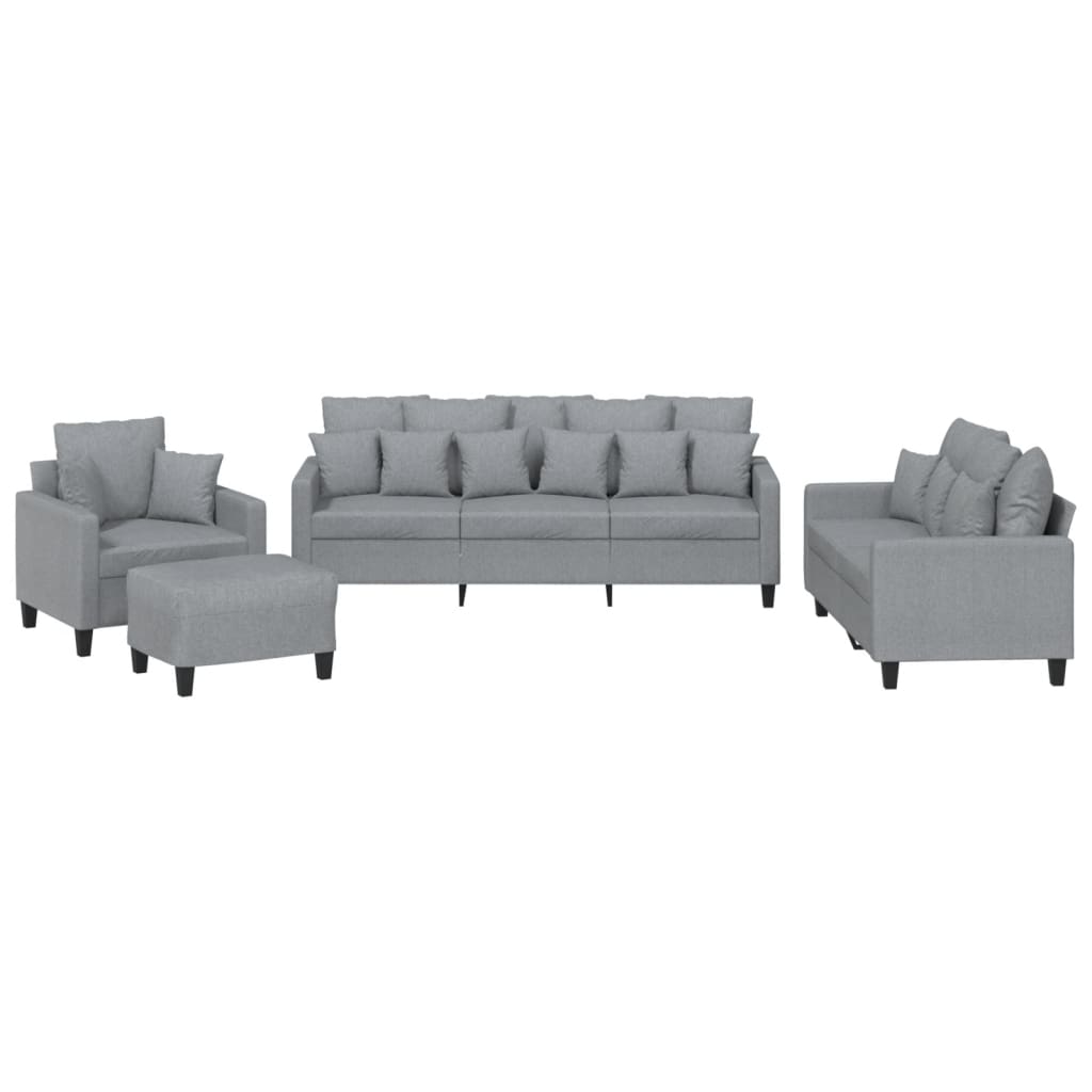Set Divani 4 pz con Cuscini Grigio Chiaro in Tessuto - homemem39