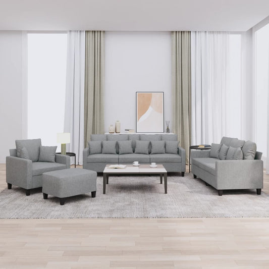 Set Divani 4 pz con Cuscini Grigio Chiaro in Tessuto | homemem39