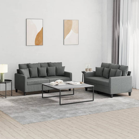 Set di Divani 2 pz con Cuscini Grigio Scuro in Tessuto | homemem39