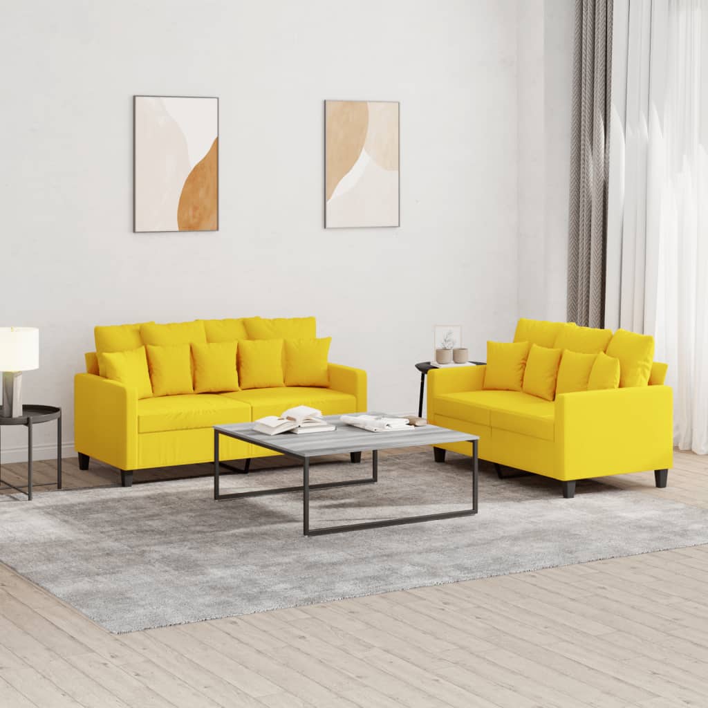 Set di Divani 2 pz con Cuscini Giallo Chiaro in Tessuto