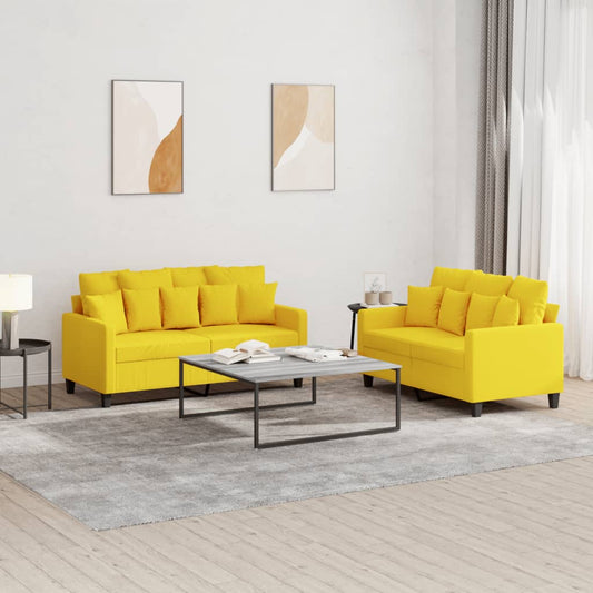 Set di Divani 2 pz con Cuscini Giallo Chiaro in Tessuto