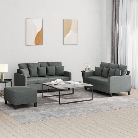 Set di Divani 3 pz con Cuscini Grigio Scuro in Tessuto | homemem39