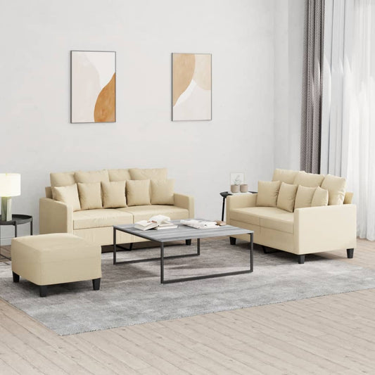 Set di Divani 3 pz con Cuscini Crema in Tessuto | homemem39