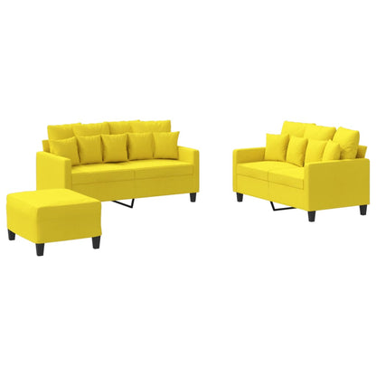 Set di Divani 3 pz con Cuscini Giallo Chiaro in Tessuto