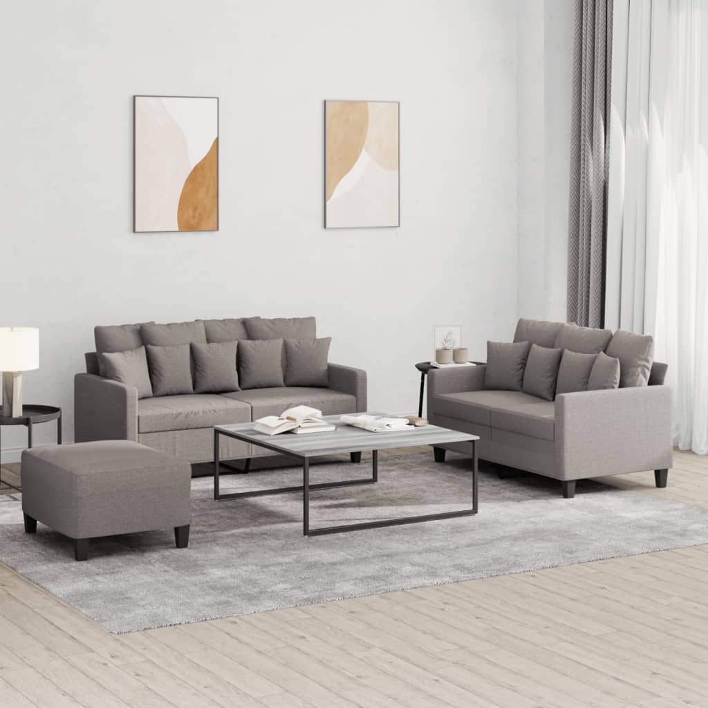 Set di Divani 3 pz con Cuscini Tortora in Tessuto | homemem39