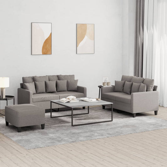 Set di Divani 3 pz con Cuscini Tortora in Tessuto | homemem39