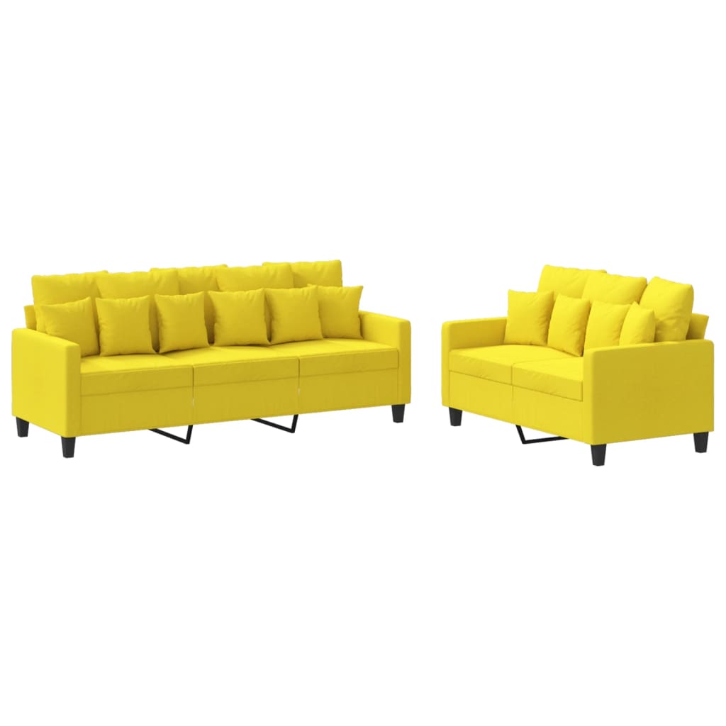 Set di Divani 2 pz con Cuscini Giallo Chiaro in Tessuto