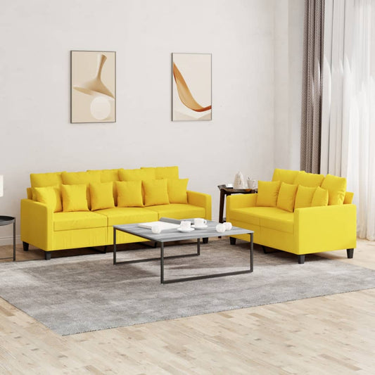 Set di Divani 2 pz con Cuscini Giallo Chiaro in Tessuto