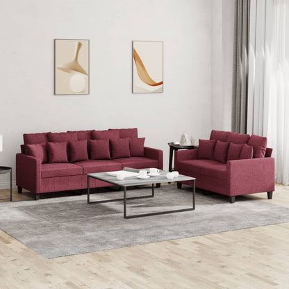 Set di Divani 2 pz con Cuscini Rosso Vino in Tessuto - homemem39