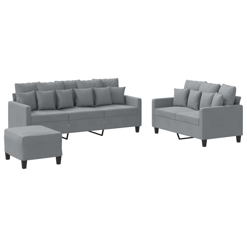 Set di Divani 3 pz con Cuscini Grigio Chiaro in Tessuto - homemem39