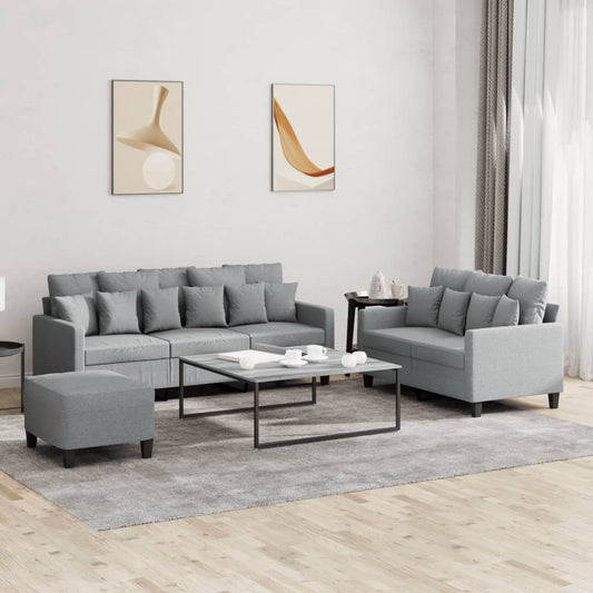 Set di Divani 3 pz con Cuscini Grigio Chiaro in Tessuto | homemem39