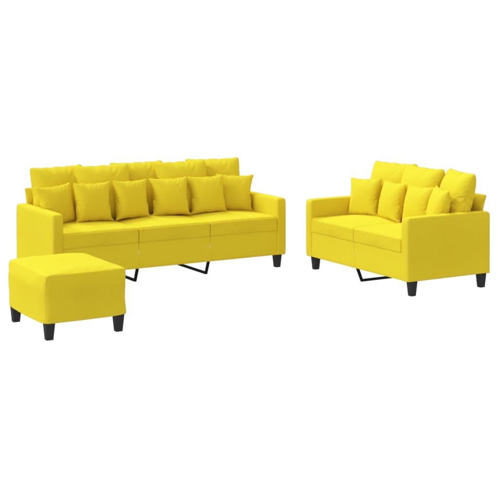 Set di Divani 3 pz con Cuscini Giallo Chiaro in Tessuto