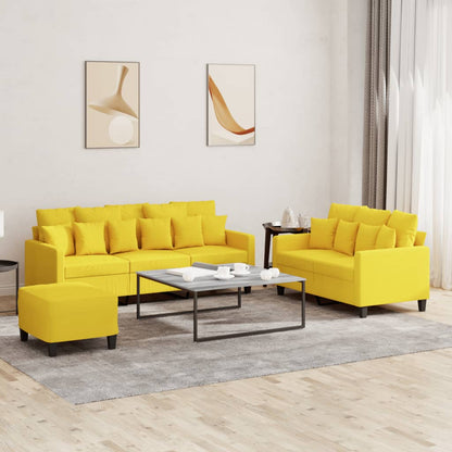 Set di Divani 3 pz con Cuscini Giallo Chiaro in Tessuto