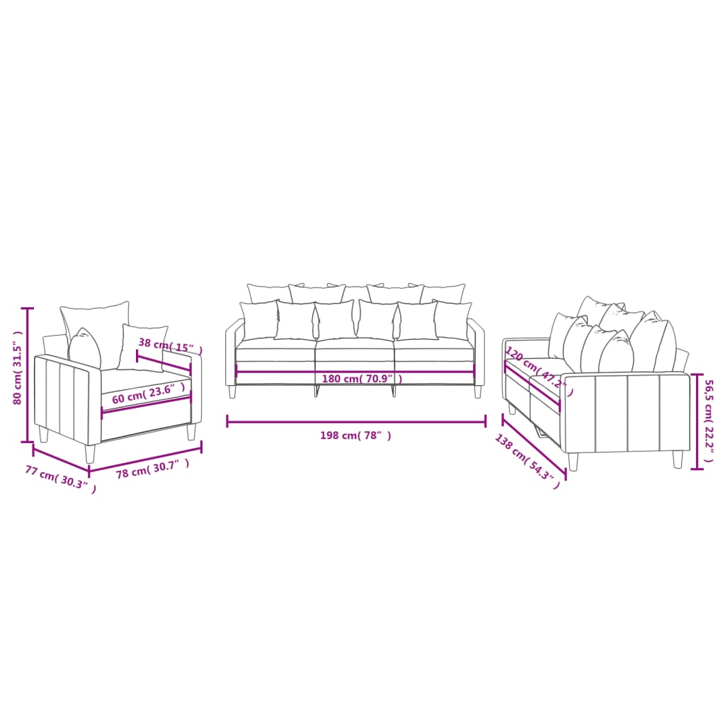 Set di Divani 3 pz con Cuscini Grigio Chiaro in Velluto