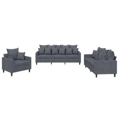 Set di Divani 3 pz con Cuscini Grigio Scuro in Velluto - homemem39