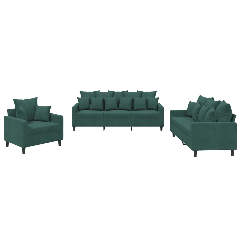 Set di Divani 3 pz con Cuscini Verde scuro in Velluto - homemem39