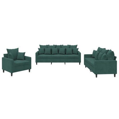 Set di Divani 3 pz con Cuscini Verde scuro in Velluto - homemem39