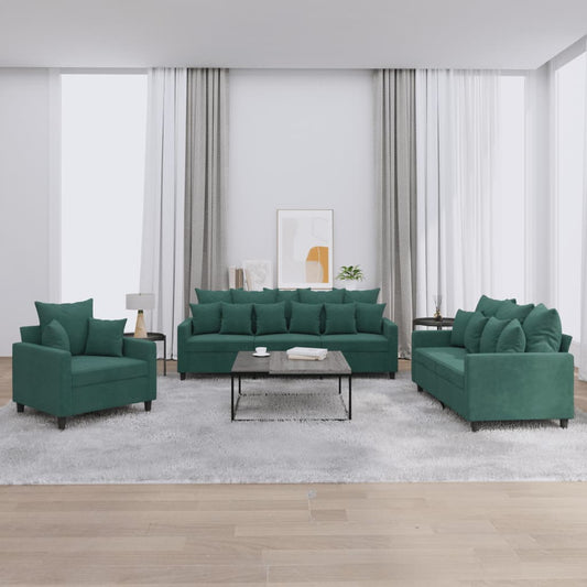 Set di Divani 3 pz con Cuscini Verde scuro in Velluto | homemem39