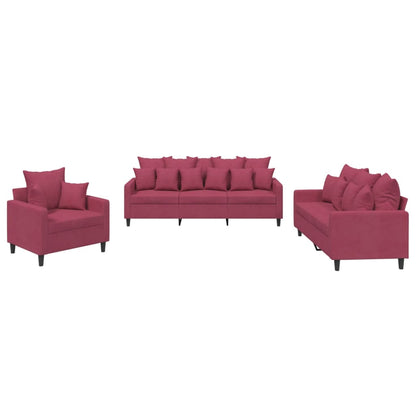 Set di Divani 3 pz con Cuscini Rosso Vino in Velluto - homemem39