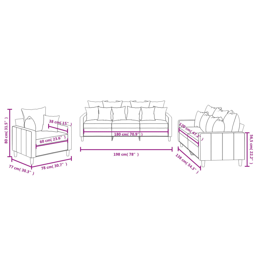 Set di Divani 3 pz con Cuscini Marrone in Velluto