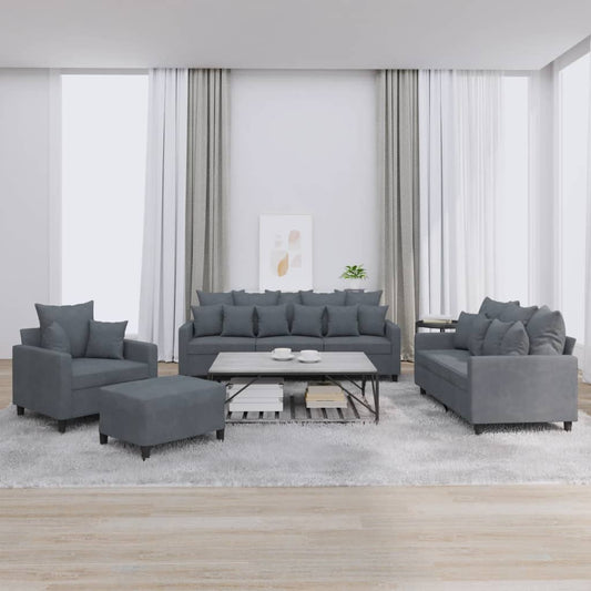 Set di Divani 4 pz con Cuscini Grigio Scuro in Velluto | homemem39