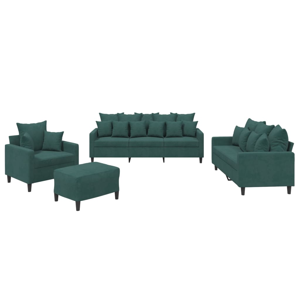 Set di Divani 4 pz con Cuscini Verde scuro in Velluto - homemem39