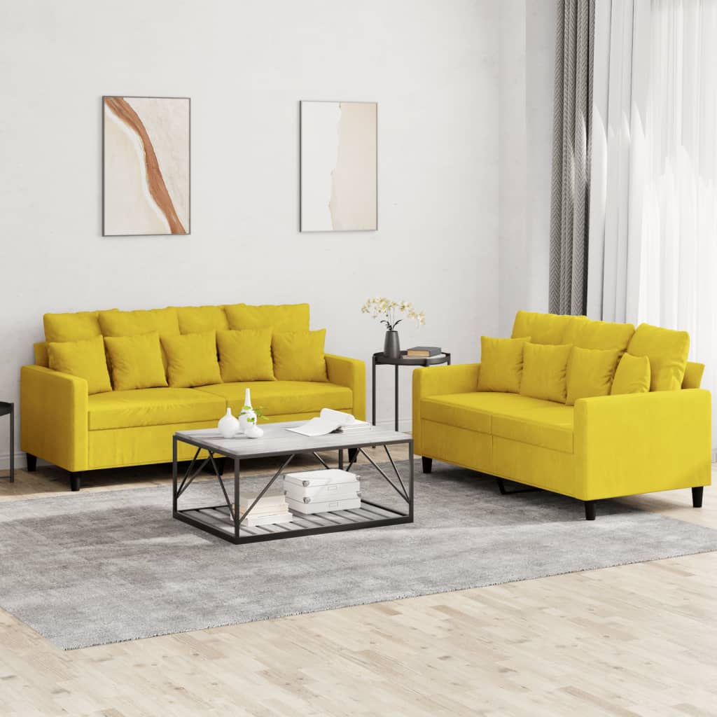 Set di Divani 2 pz con Cuscini giallo in Velluto