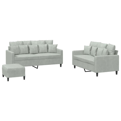 Set di Divani 3 pz con Cuscini Grigio Chiaro in Velluto - homemem39