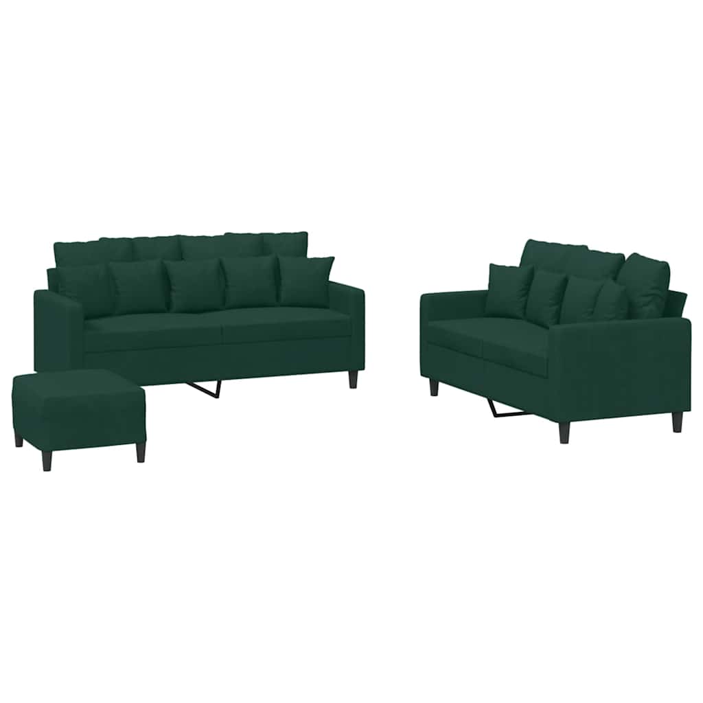 Set di Divani 3 pz con Cuscini Verde scuro in Velluto | homemem39