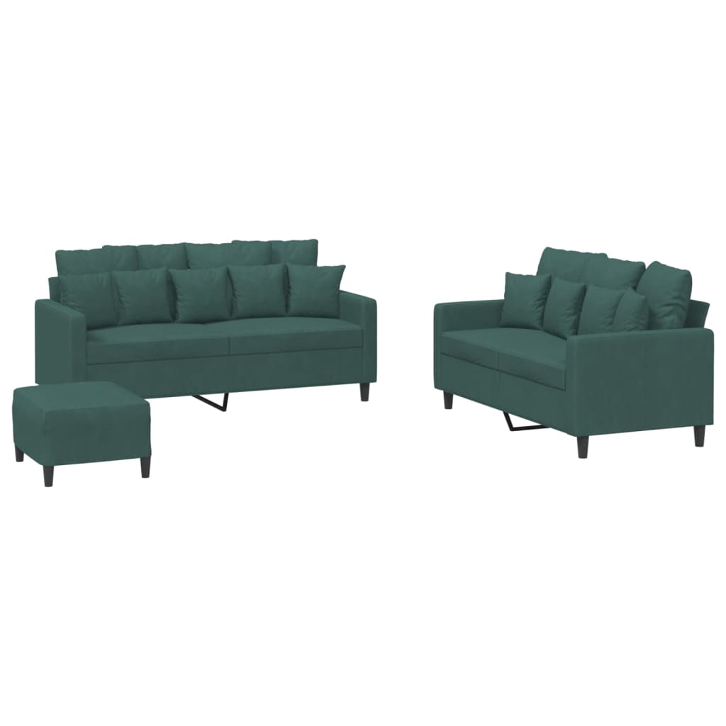 Set di Divani 3 pz con Cuscini Verde scuro in Velluto - homemem39
