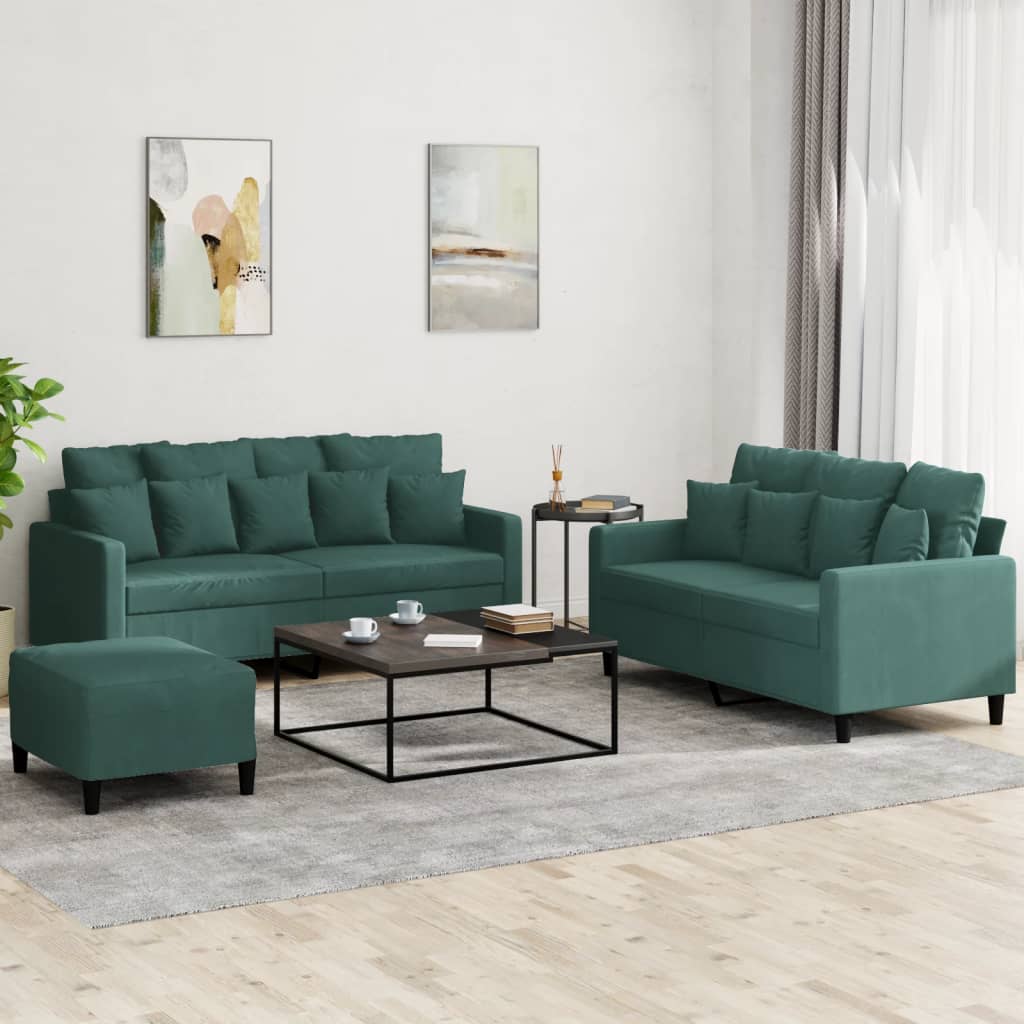 Set di Divani 3 pz con Cuscini Verde scuro in Velluto - homemem39