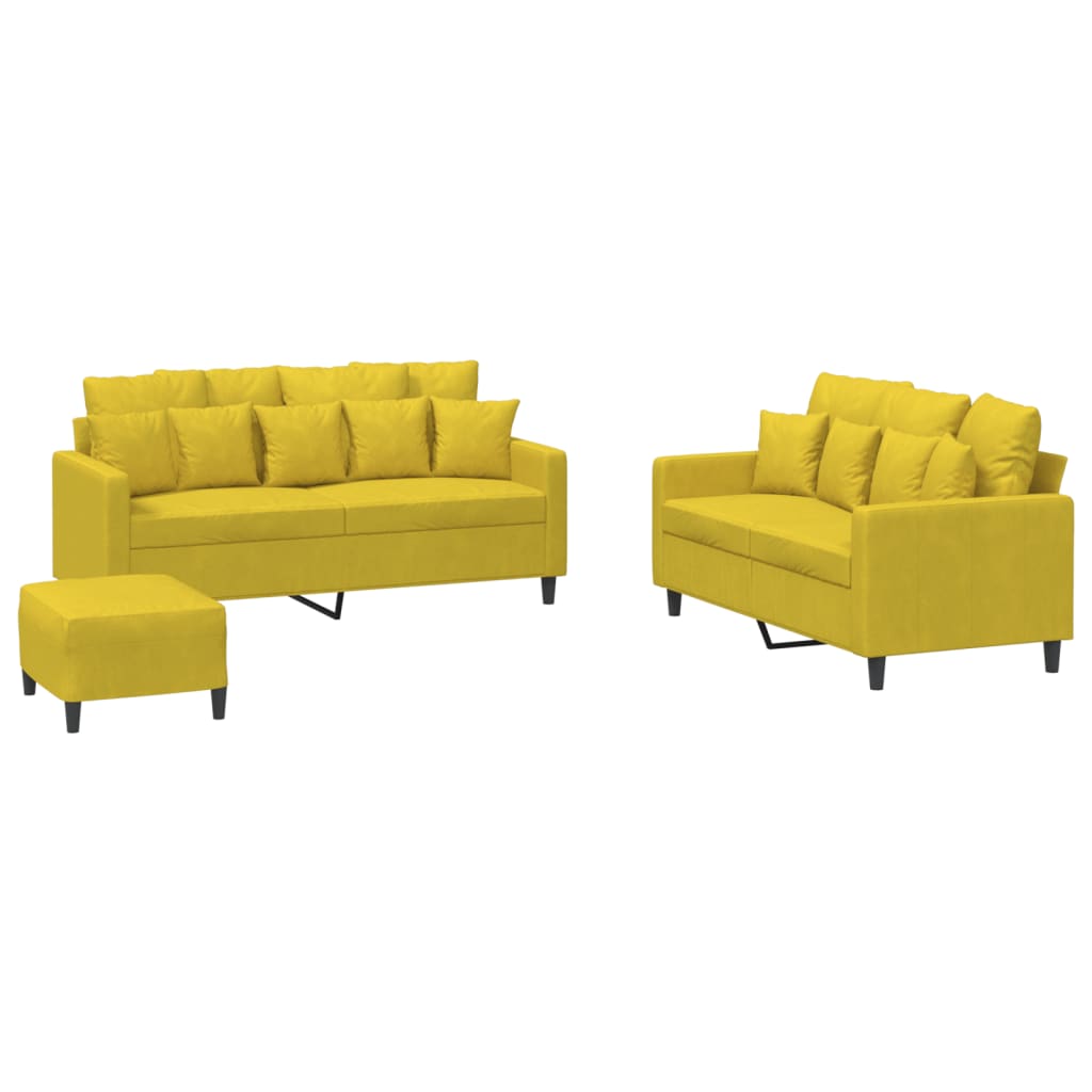 Set di Divani 3 pz con Cuscini giallo in Velluto