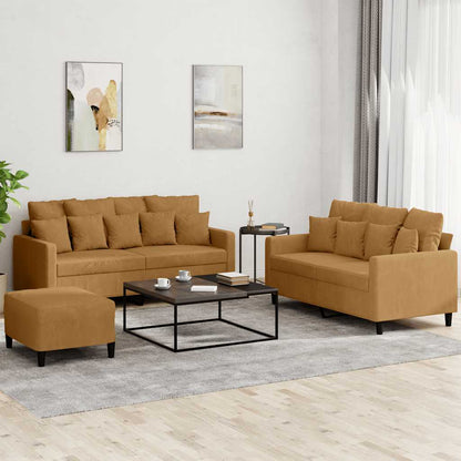 Set di Divani 3 pz con Cuscini Marrone in Velluto