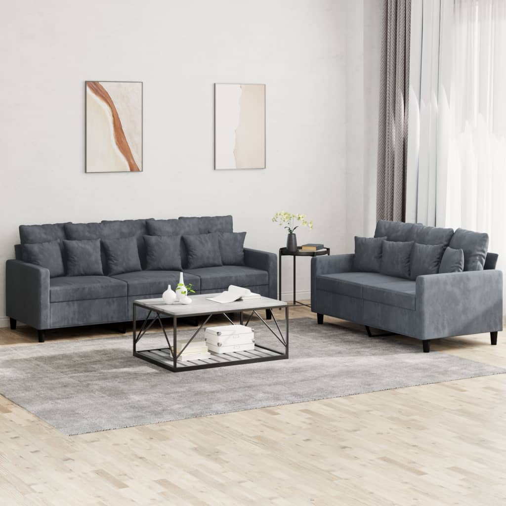 Set di Divani 2 pz con Cuscini Grigio Scuro in Velluto - homemem39