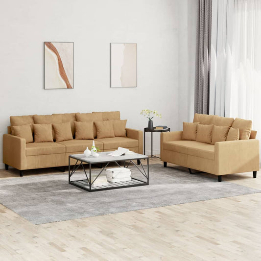 Set di Divani 2 pz con Cuscini Marrone in Velluto - homemem39