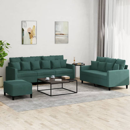 Set di Divani 3 pz con Cuscini Verde scuro in Velluto - homemem39