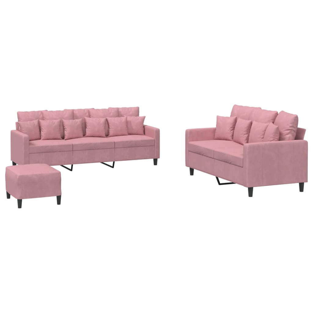 Set di Divani 3 pz con Cuscini rosa in Velluto