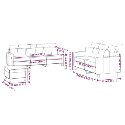 Set di Divani 3 pz con Cuscini Crema in Velluto