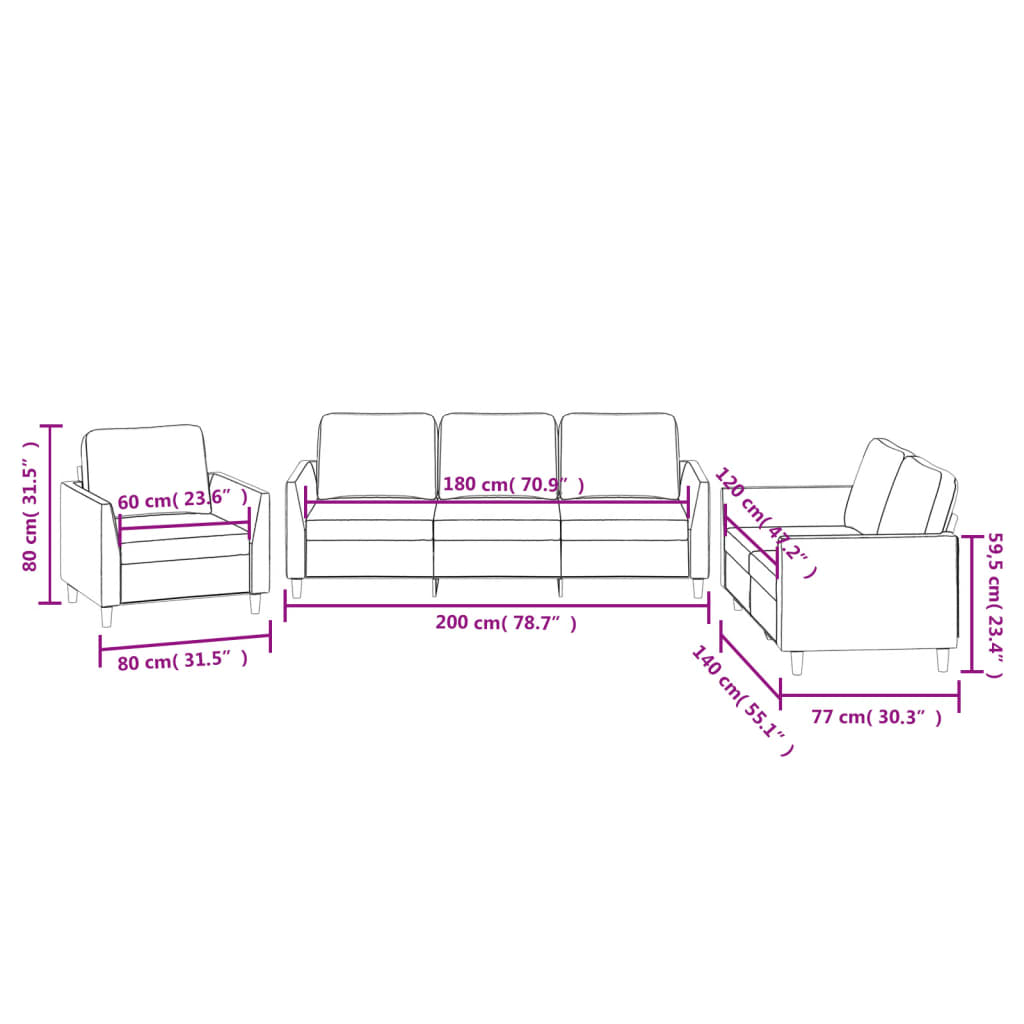 Set di Divani 3 pz con Cuscini Grigio in Similpelle