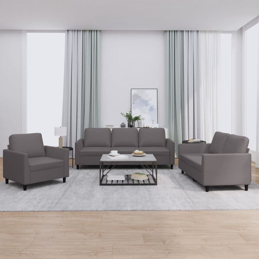 Set di Divani 3 pz con Cuscini Grigio in Similpelle